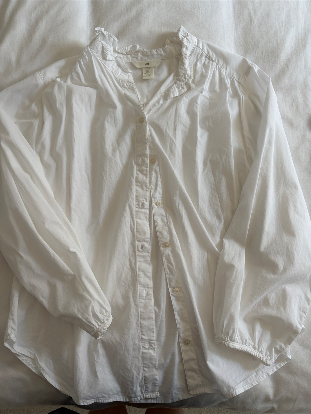 H&M White Ruffle-Collar Button Down Shirt